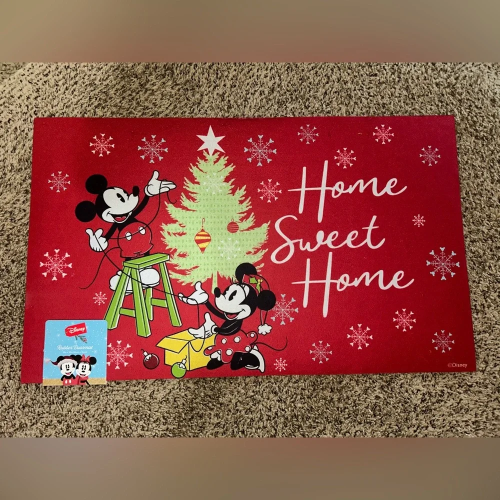 Mickey and Minnie Mouse Christmas Rubber Doormat